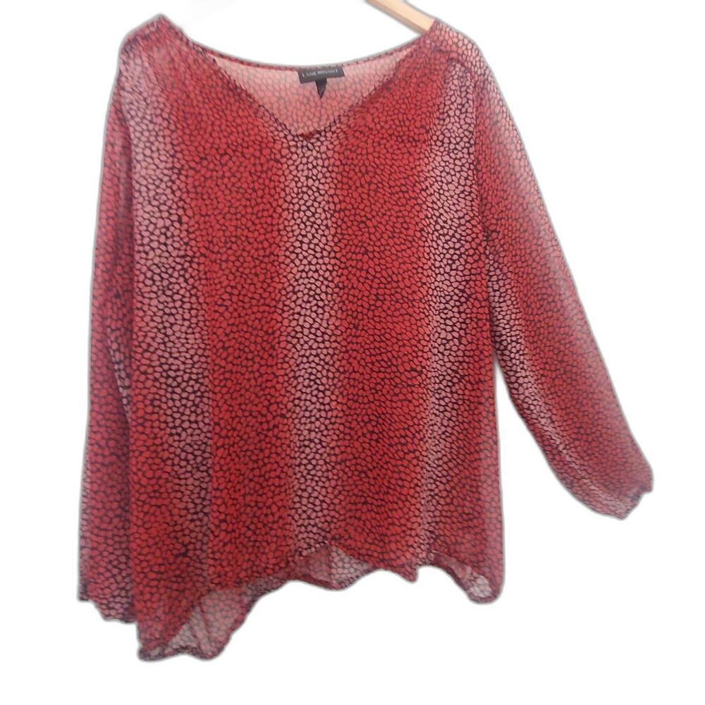 Lane Bryant Blouse Womens 18/20 Red Pullover Sheer Shirt V-Neck